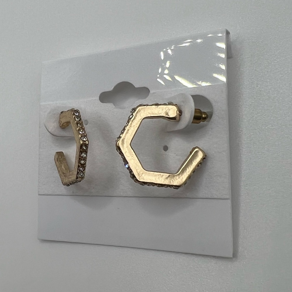 Torrid Gold Tone Geometric Rhinestone Hoop Earrings